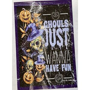 Halloween House Flag Ghouls Want to Have Fun Pumpkin Spooky Party Decor Skull